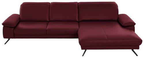 ECKSOFA in Echtleder Weinrot  - Weinrot/Schwarz, Design, Leder/Metall (328/193cm) - Dieter Knoll
