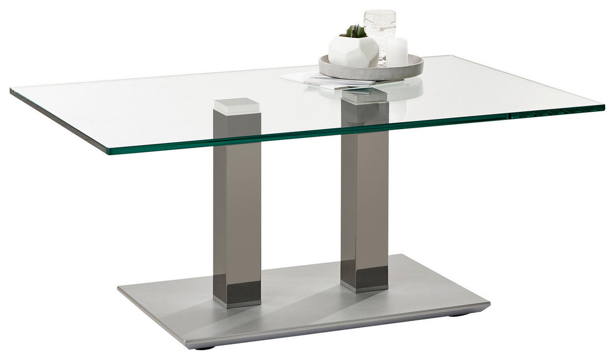 COUCHTISCH Klarglas 110/70/46 cm rechteckig Grau, Edelstahlfarben  - Edelstahlfarben/Grau, Design, Glas/Kunststoff (110/70/46cm)