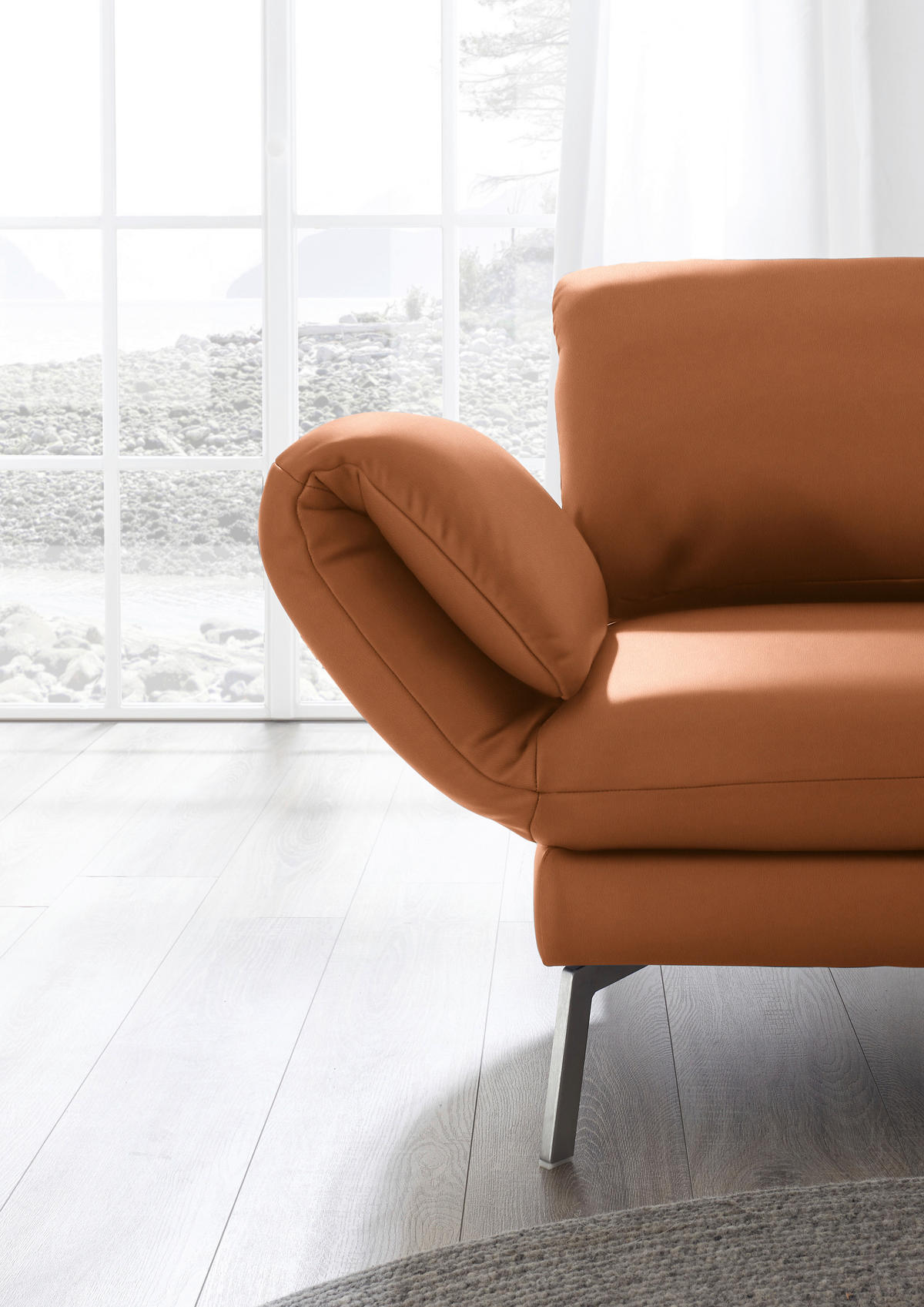 RÉCAMIERE in Echtleder Cognac  - Chromfarben/Cognac, Design, Leder/Metall (209/85-109/95-16cm) - Dieter Knoll