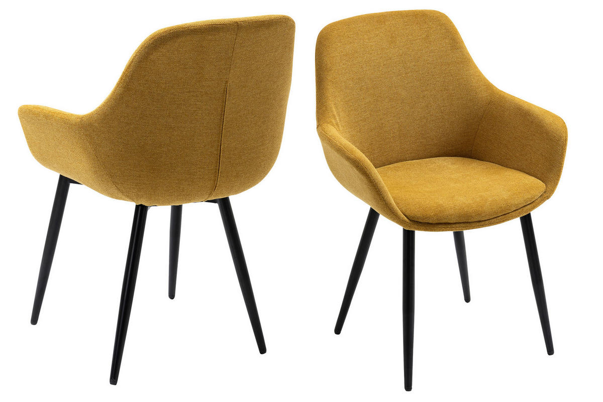 TISCHGRUPPE Gelb, Walnussfarben  - Gelb/Walnussfarben, MODERN, Holz/Textil (160/90/75cm) - Livetastic