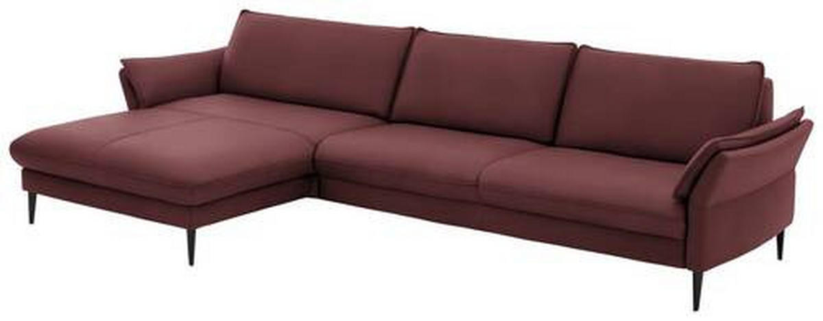 ECKSOFA in Echtleder Beere  172/334 cm  - Beere/Schwarz, Design, Leder/Metall (172/334cm) - Valdera