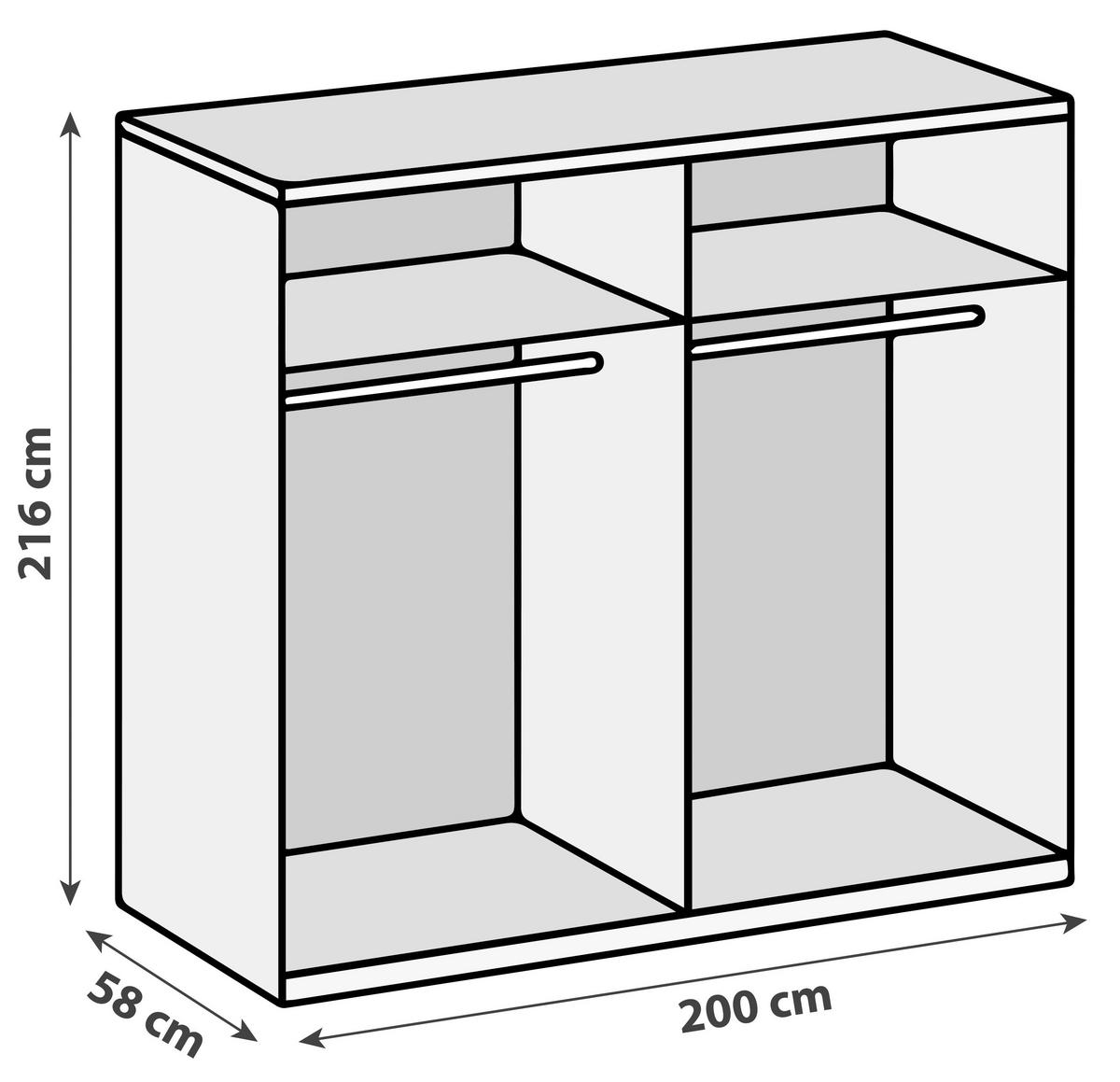 DREHTÜRENSCHRANK  in Grau, Eichefarben  - Chromfarben/Eichefarben, MODERN, Glas/Holzwerkstoff (200/216/58cm) - MID.YOU
