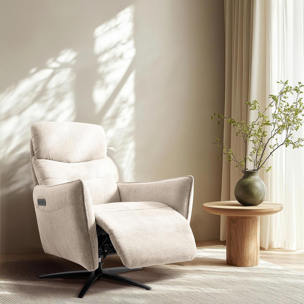 RELAXSESSEL in Textil Beige  - Beige/Schwarz, Design, Textil/Metall (77/107/88cm) - Livetastic