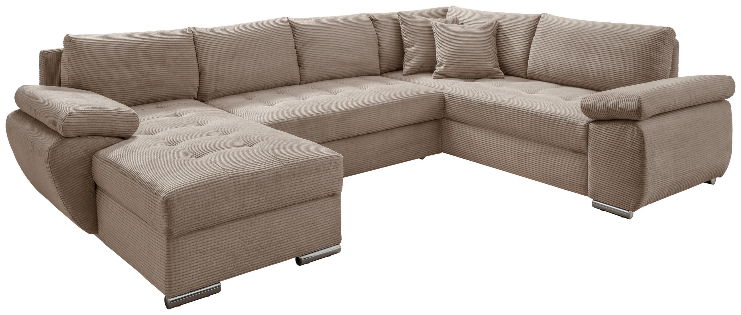 WOHNLANDSCHAFT Graubraun Cord  - Chromfarben/Graubraun, KONVENTIONELL, Textil/Metall (157/305/219cm) - Livetastic