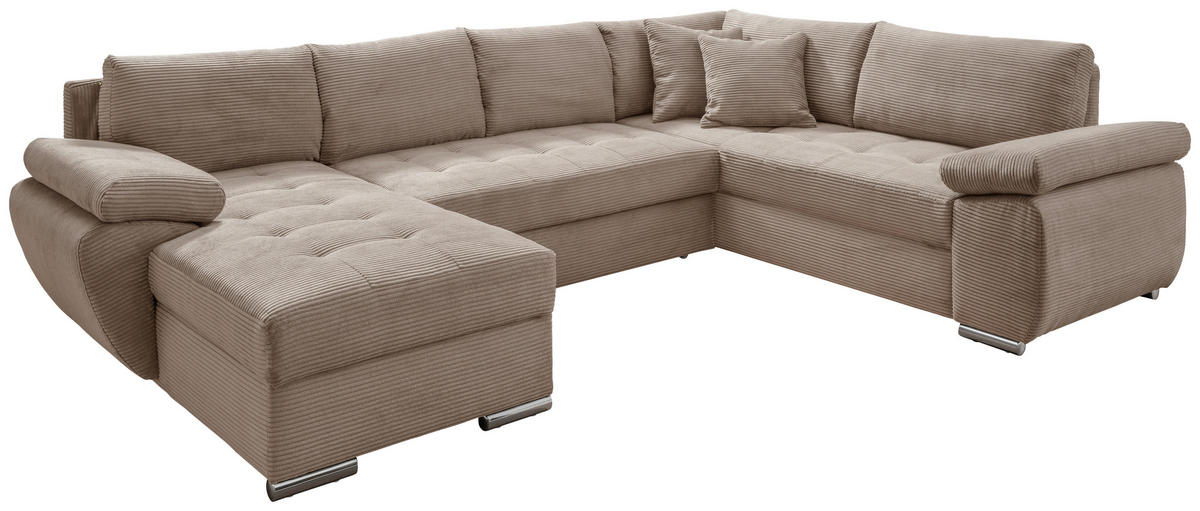 WOHNLANDSCHAFT in Cord Graubraun  - Chromfarben/Graubraun, Konventionell, Textil/Metall (157/305/219cm) - Livetastic