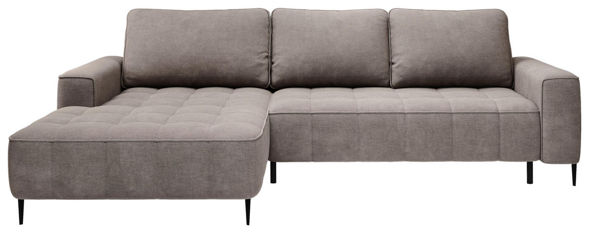 ECKSCHLAFSOFA Florence in Velours Taupe  - Taupe/Schwarz, Basics, Textil/Metall (166/280cm) - Livetastic