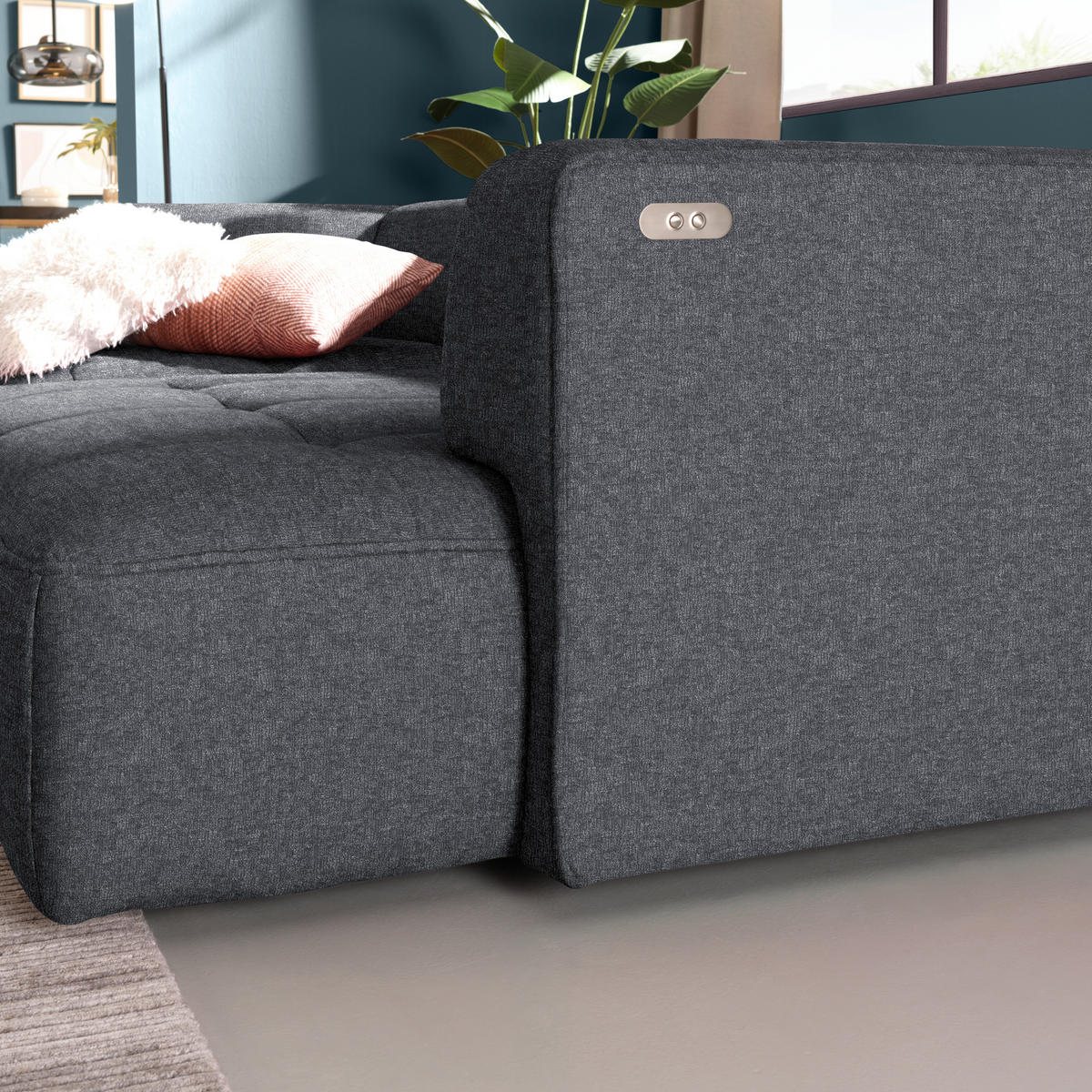 ECKSOFA Webstoff Anthrazit  - Anthrazit/Schwarz, Design, Kunststoff/Textil (188/288cm) - Welnova