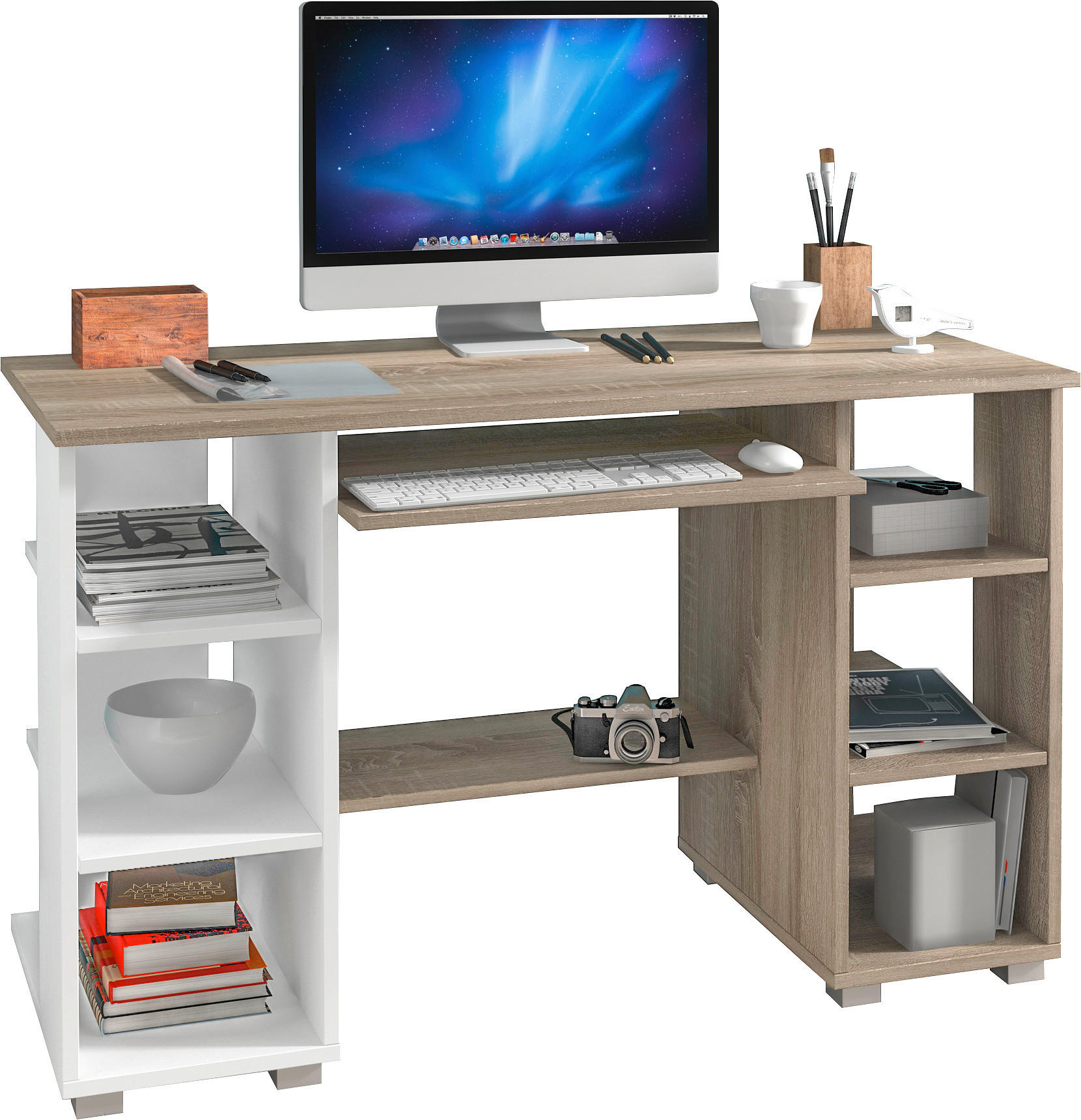 PISAĆI STOL  bijela, hrast Sonoma  drvni materijal  - bijela/hrast Sonoma, Design, drvni materijal (120/75/55cm)