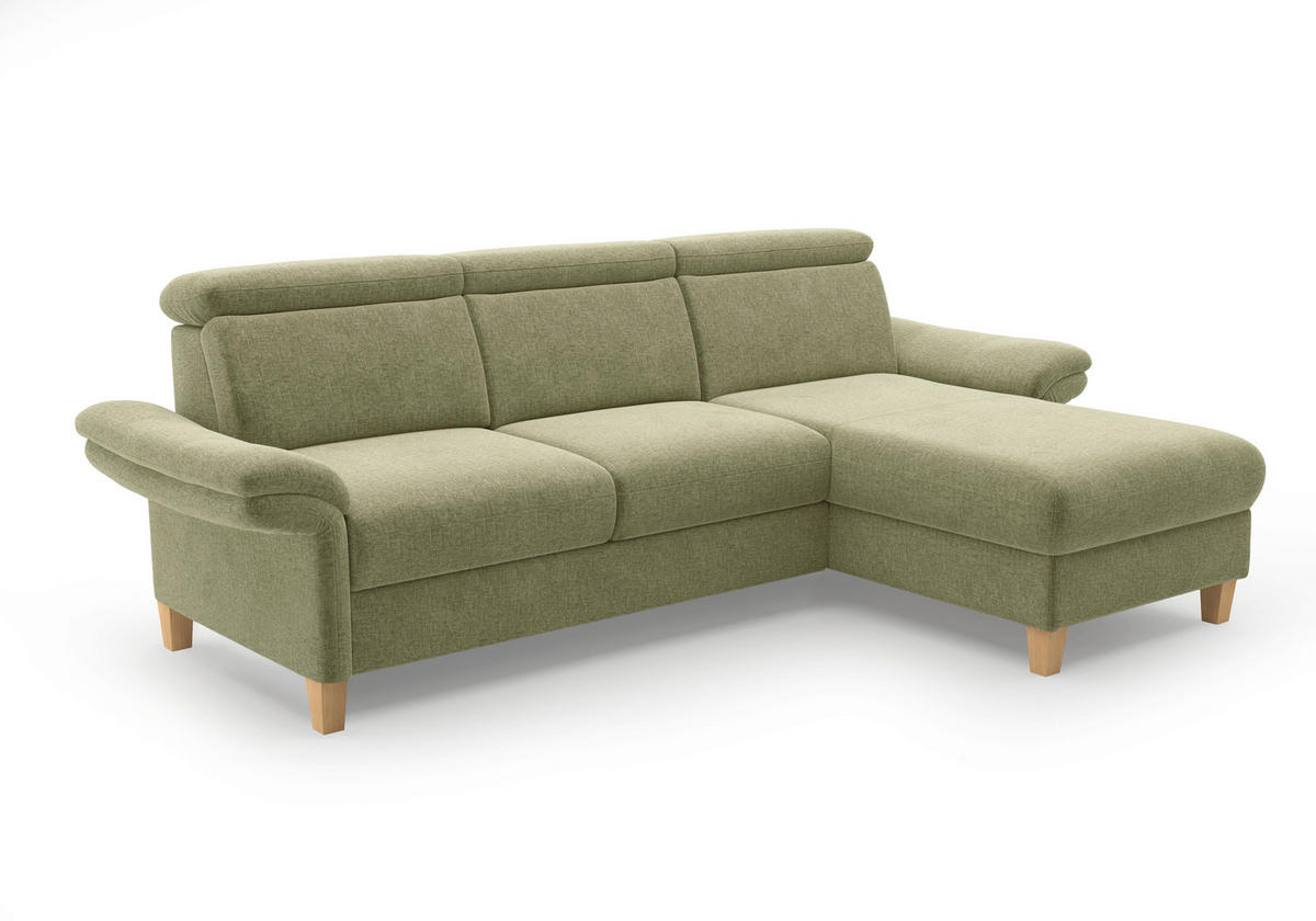 ECKSOFA GLENDALE E Hellgrün Flachgewebe  - Eichefarben/Hellgrün, KONVENTIONELL, Holz/Textil (253/166cm) - Sit & More