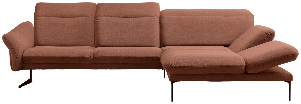 ECKSOFA in Webstoff Terracotta  - Anthrazit/Terracotta, Design, Textil/Metall (299/203cm) - Himolla