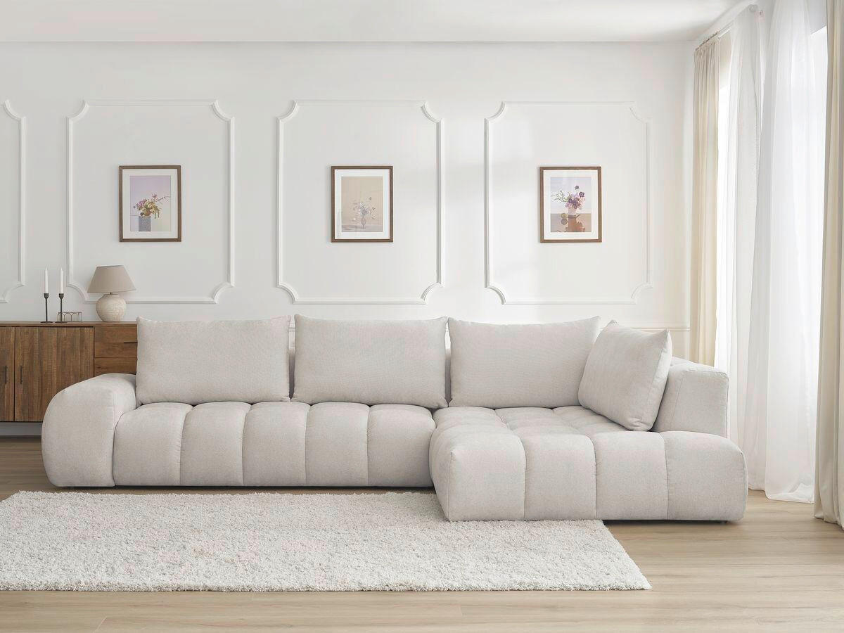 ECKSOFA Ottomane rechts  EVEREST Beige Struktur  - Beige/Schwarz, MODERN, Kunststoff/Textil (352/210cm) - Livetastic