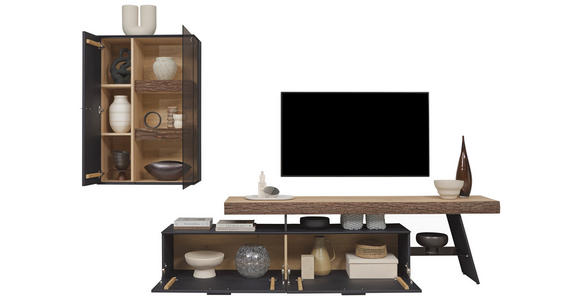 WOHNWAND  in Anthrazit, Eichefarben  311/196/44 cm  - Eichefarben/Anthrazit, Design, Glas/Holz (311/196/44cm) - Valnatura