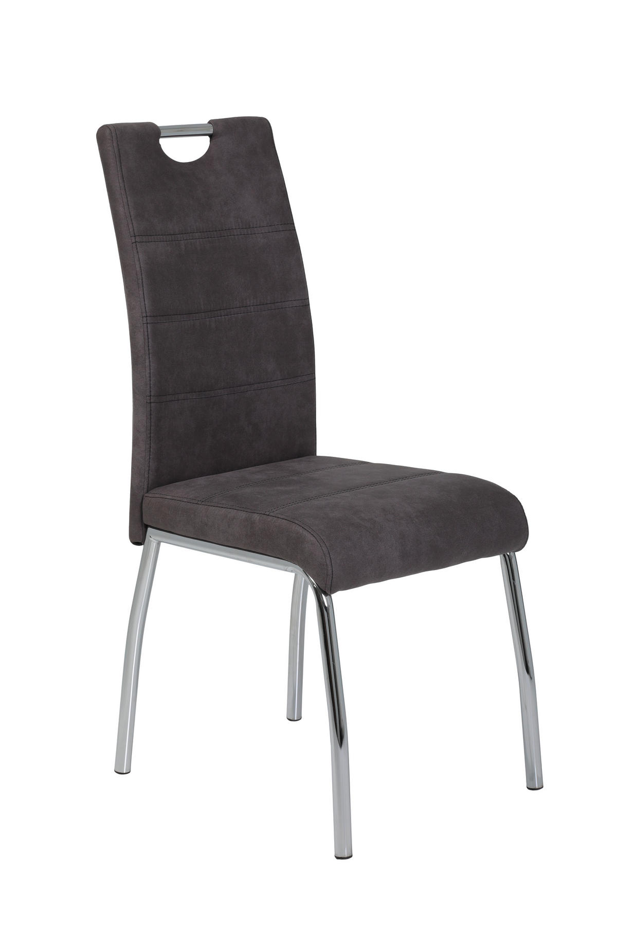 STUHL-SET 2 Stück  in Stahl Mikrofaser Metall, Textil  - Chromfarben/Anthrazit, MODERN, Textil/Metall (44cm) - MID.YOU