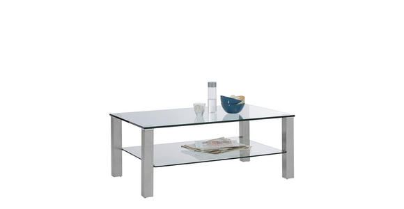 COUCHTISCH Klarglas 110/70/43 cm rechteckig Klar, Edelstahlfarben  - Klar/Edelstahlfarben, Design, Glas/Metall (110/70/43cm) - Novel