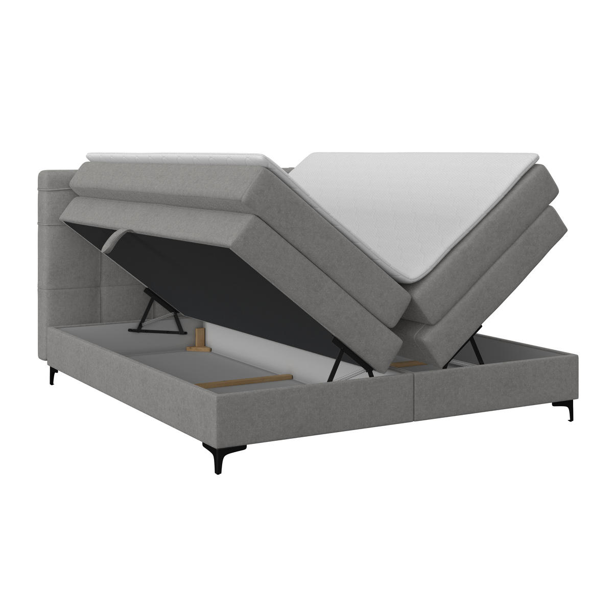 BOXSPRINGBETT 200/200 cm,  in Grau, H3 = fest  - Schwarz/Grau, KONVENTIONELL, Kunststoff/Textil (200/200cm)
