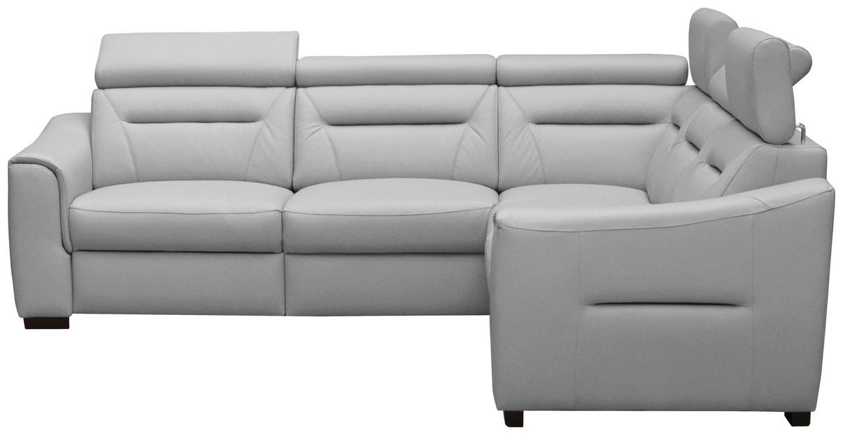 ECKSOFA  in Lederlook Echtleder Platinfarben  - Platinfarben/Wengefarben, Design, Leder/Holz (260/260cm) - Celina Home