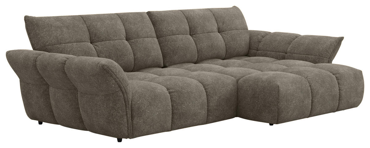 ECKSOFA Graubraun Chenille Rücken echt  - Graubraun/Schwarz, Design, Kunststoff/Textil (312/177cm) - Welnova
