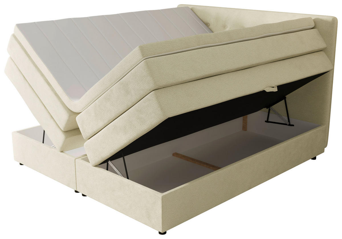 BOXSPRINGBETT 200/200 cm,  in Beige, gepolstertes Kopfteil, Bettkasten, Topper, Matratzen, H3 + H4 = fest + sehr fest  - Beige/Schwarz, KONVENTIONELL, Kunststoff/Textil (200/200cm) - Chameo