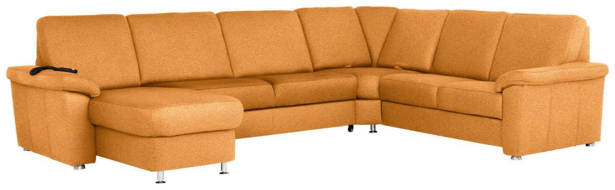 WOHNLANDSCHAFT in Flachgewebe Currygelb  - Chromfarben/Currygelb, KONVENTIONELL, Textil/Metall (163/336/240cm) - Beldomo System