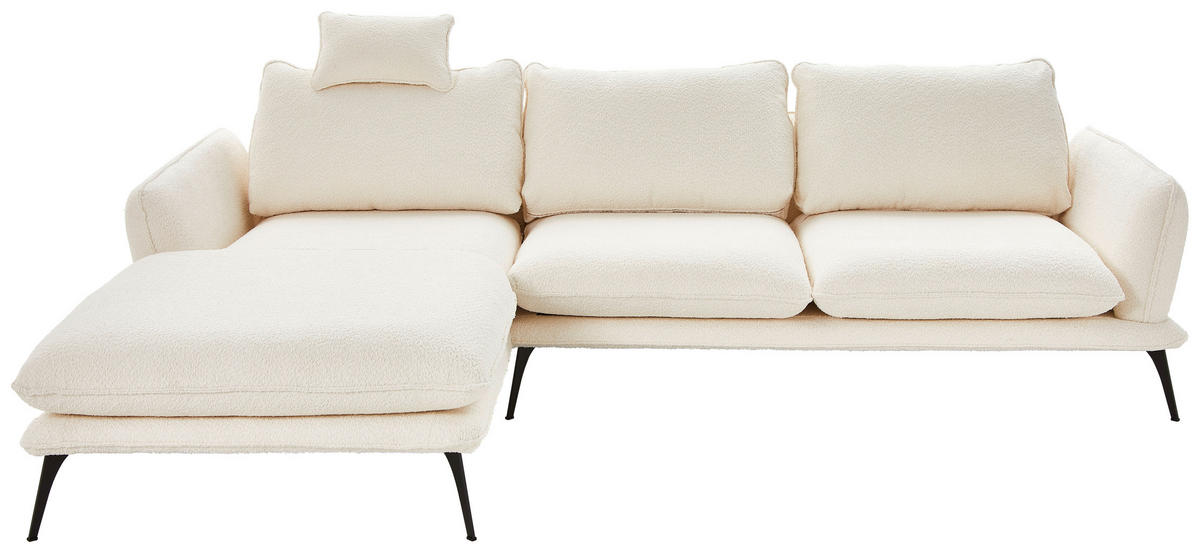 HÖRNSOFFA i bouclé cremefärgad  - svart/cremefärgad, Design, metall/textil (194/279cm) - Best Price