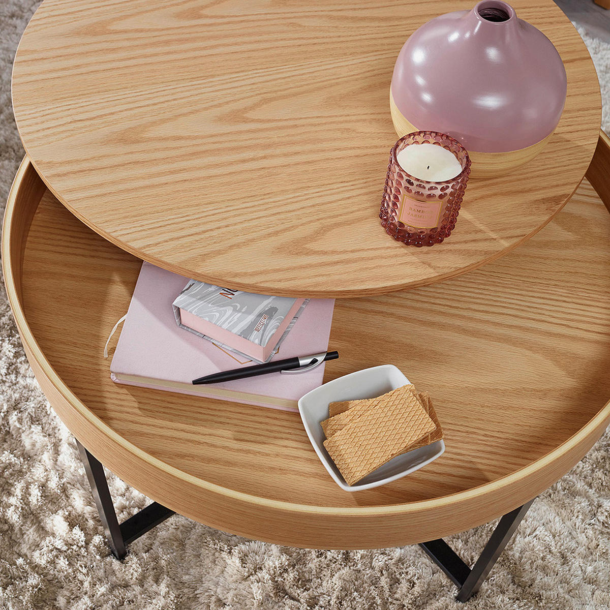 COUCHTISCH in Holz, Holzwerkstoff 69/69/49 cm  - Eichefarben/Schwarz, Design, Holz/Holzwerkstoff (69/69/49cm) - MID.YOU