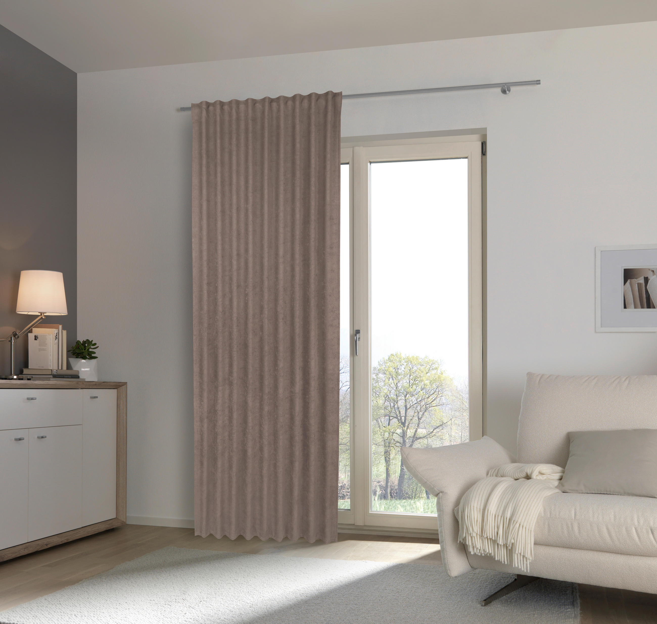 HOTOVÝ ZÁVĚS, neprůsvitné, 140/245 cm - šedohnědá, Konvenční, textil (140/245cm) - Esposa