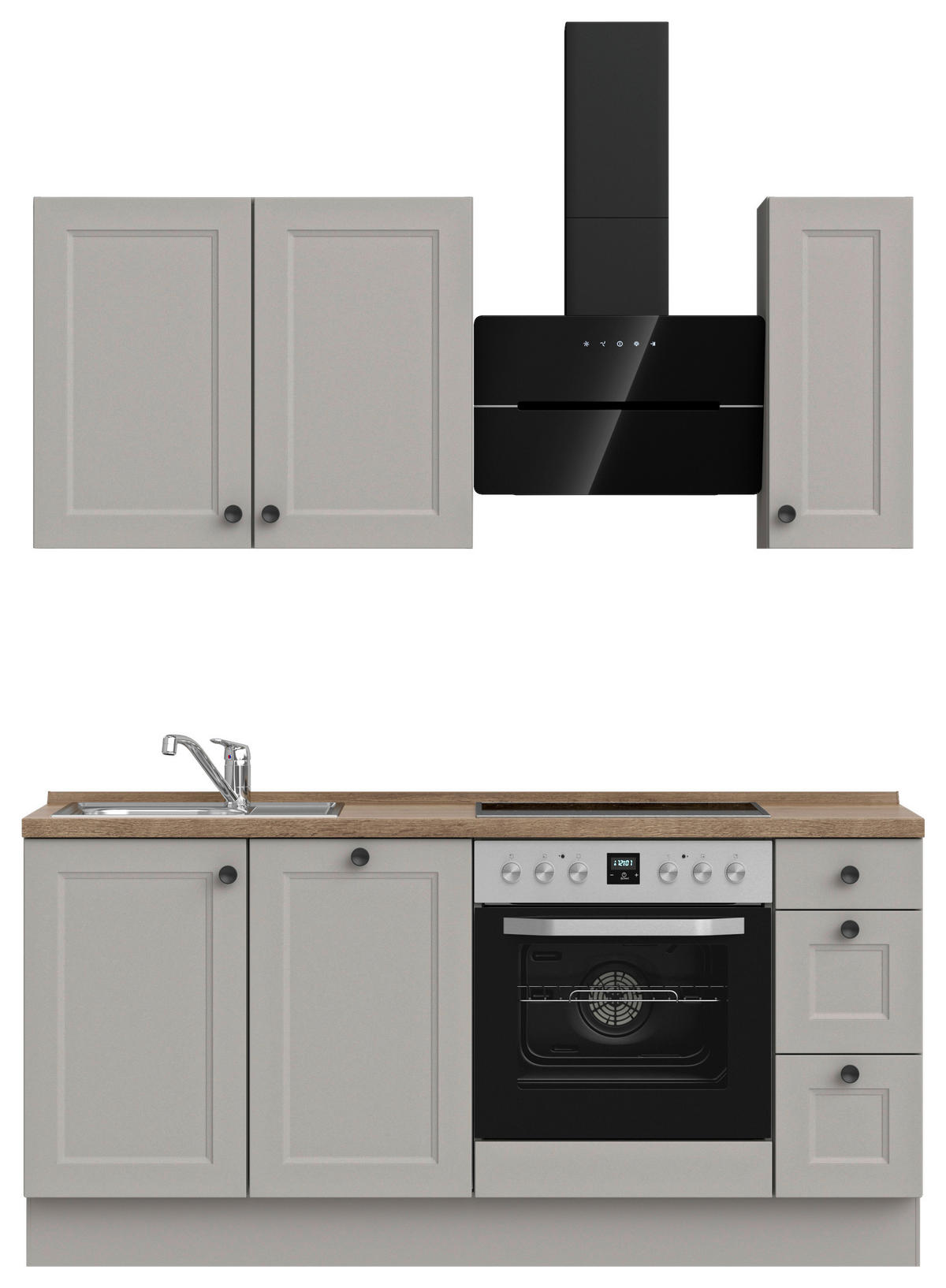 KÜCHENLEERBLOCK 180 cm   in Grau, Eiche dunkel  - Eiche dunkel/Schwarz, MODERN, Holzwerkstoff/Metall (180cm) - Nobilia