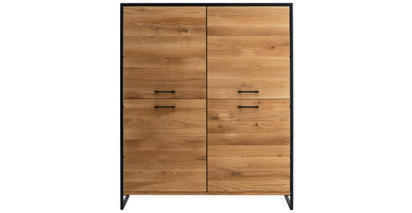 HIGHBOARD Asteiche massiv Eichefarben Einlegeböden  - Eichefarben/Schwarz, Design, Holz/Metall (115/138/39cm) - Linea Natura