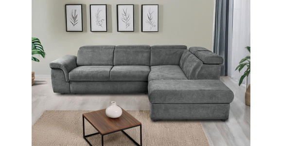 ECKSOFA Dunkelgrau Flachgewebe - Dunkelgrau/Schwarz, KONVENTIONELL, Kunststoff/Textil (280/235cm) - Carryhome
