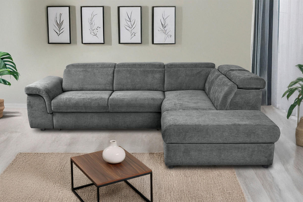 ECKSOFA Dunkelgrau Flachgewebe  - Dunkelgrau/Schwarz, KONVENTIONELL, Kunststoff/Textil (280/235cm) - Carryhome