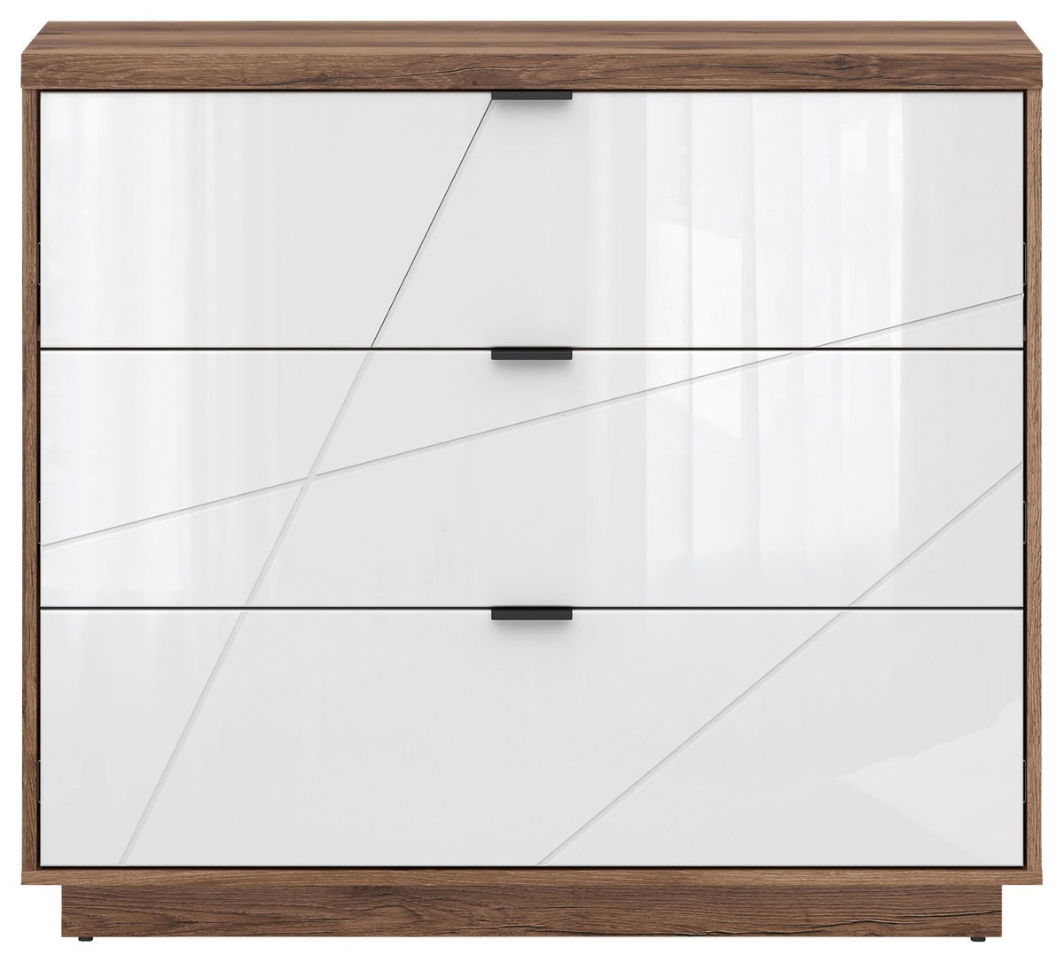 KOMODA, barve hrasta, bela, visoki sijaj  - črna/barve hrasta, Design, kovina/umetna masa (106/93/42,5cm) - Livetastic