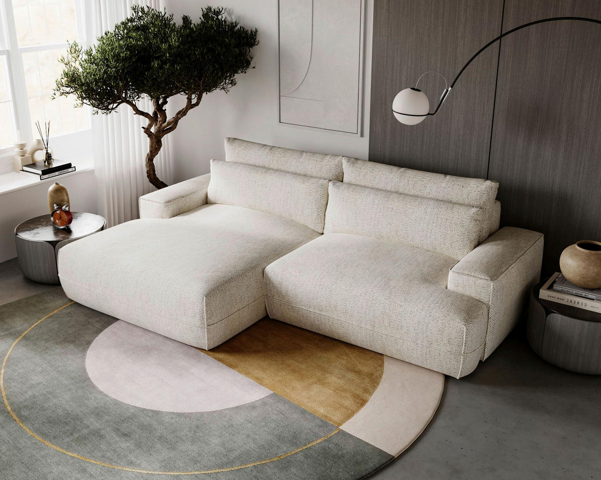 ECKSOFA Struktur Beige  - Beige/Schwarz, Design, Kunststoff/Textil (156/272cm) - Livetastic