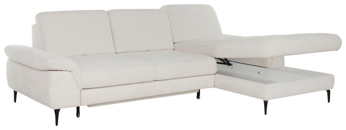 ECKSOFA ALMA Creme Chenille  - Creme/Schwarz, Design, Textil/Metall (285/191cm) - Livetastic