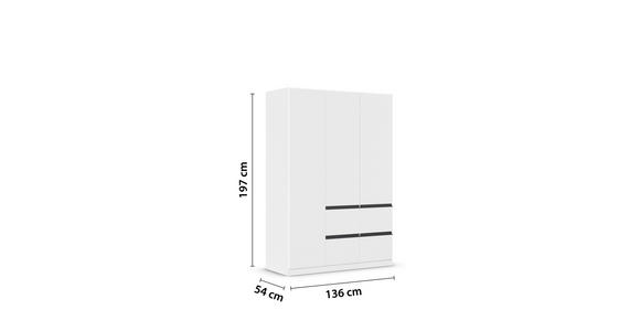 KLEIDERSCHRANK 3-türig Weiß, Dunkelgrau  - Dunkelgrau/Weiß, Trend, Holzwerkstoff/Kunststoff (136/197/54cm) - Xora