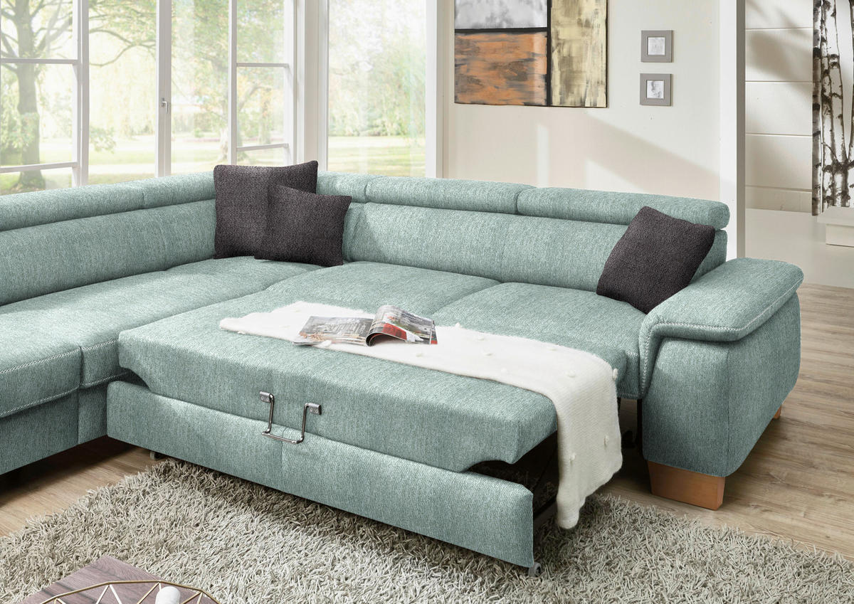 ECKSOFA in Mikrofaser Mintgrün  - Eichefarben/Beige, Natur, Holz/Textil (273/226cm) - Beldomo System