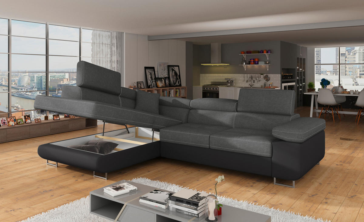 ECKSOFA  Grau, Schwarz Textilgeflecht  - Chromfarben/Schwarz, Design, Textil/Metall (203/272cm) - MID.YOU
