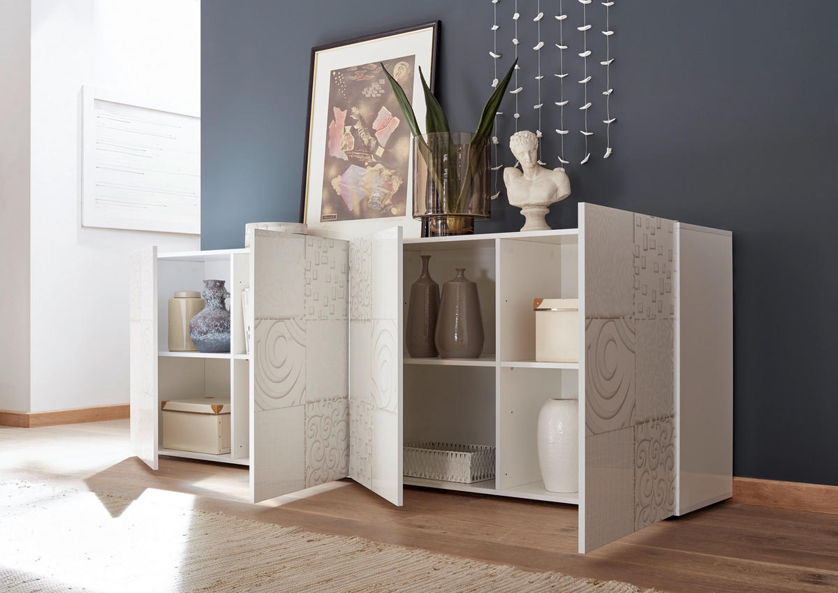 SIDEBOARD  241/84/42 cm  - Weiss Hochglanz/Schwarz, Design, Holzwerkstoff/Kunststoff (241/84/42cm) - MID.YOU