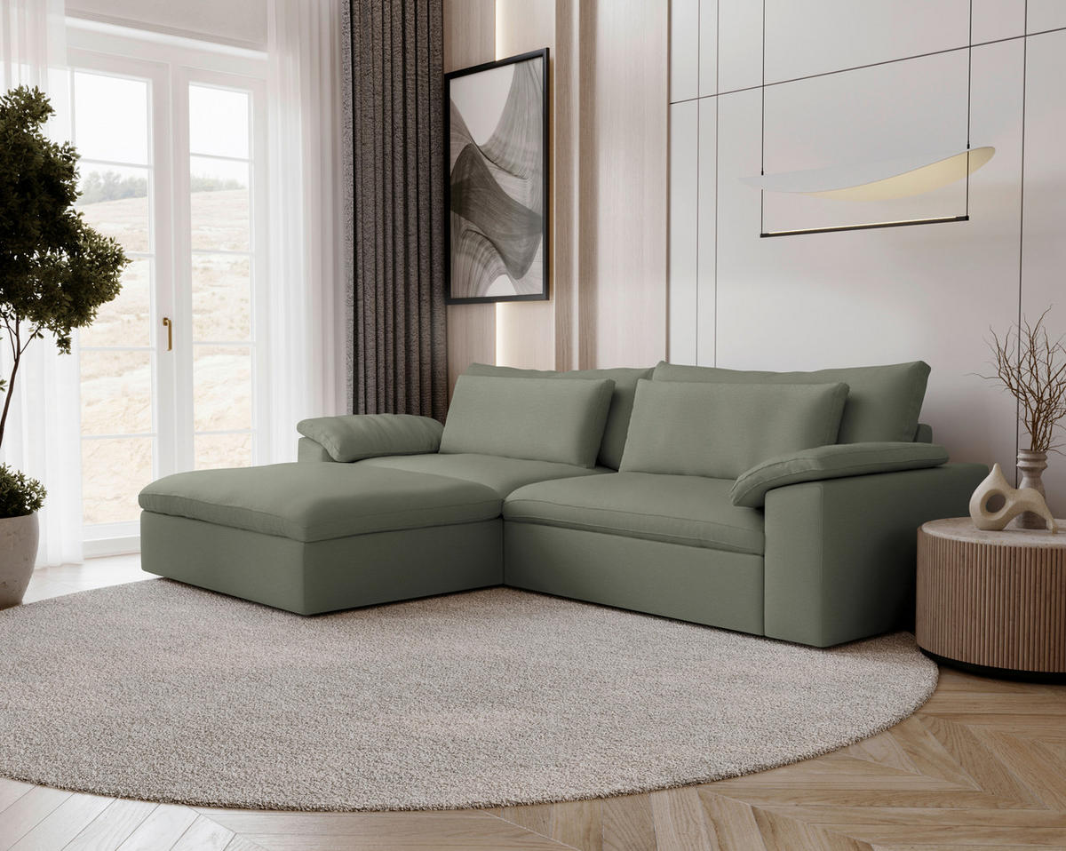 ECKSOFA  Chenille Graugrün  - Schwarz/Graugrün, Modern, Kunststoff/Textil (198/306cm) - Carryhome