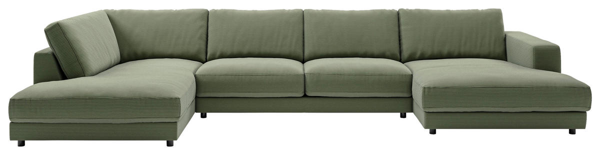 WOHNLANDSCHAFT in Cord Grün  - Schwarz/Grün, Design, Kunststoff/Textil (224/425/190cm) - Pure Home Lifestyle