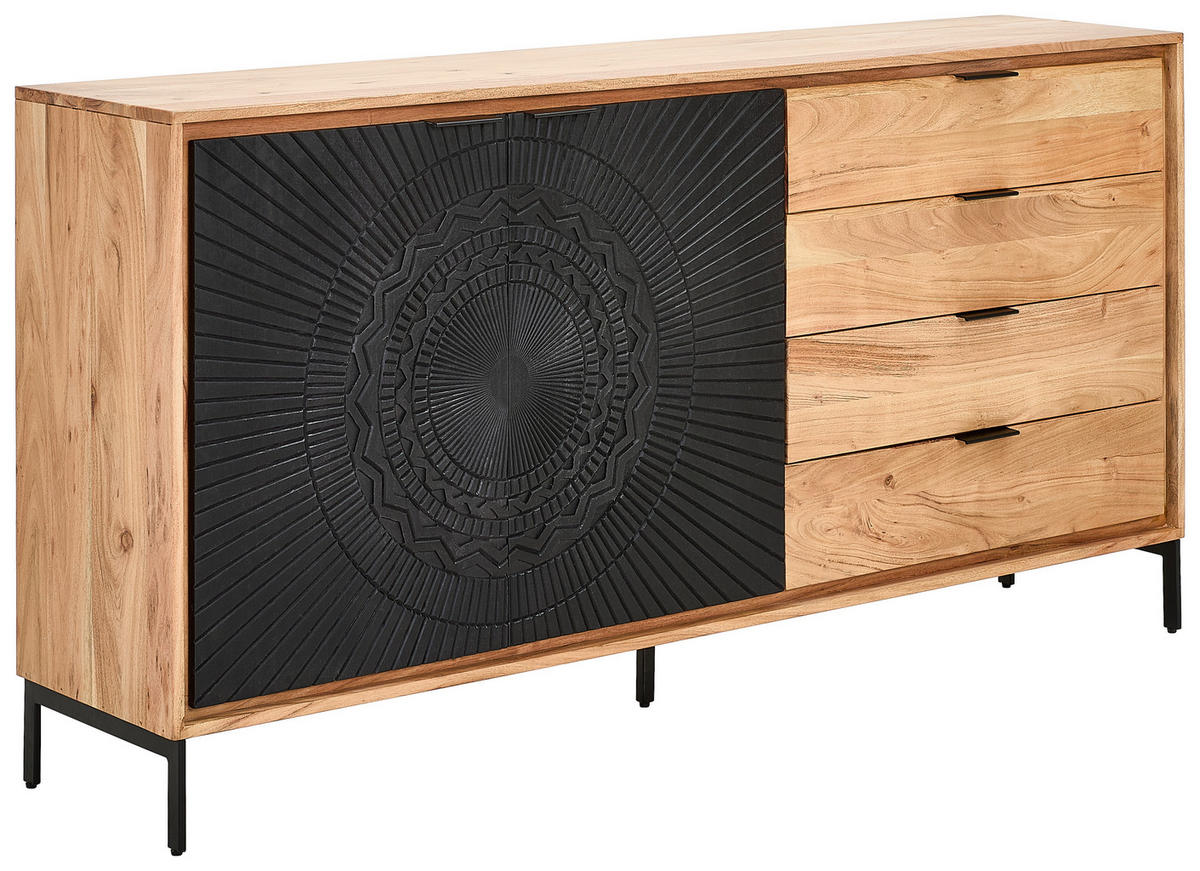 TÁLALÓSZEKRÉNY 175/90/40 cm  - akáciaszínű/fekete, Design, fém/fa (175/90/40cm) - Ambia Home