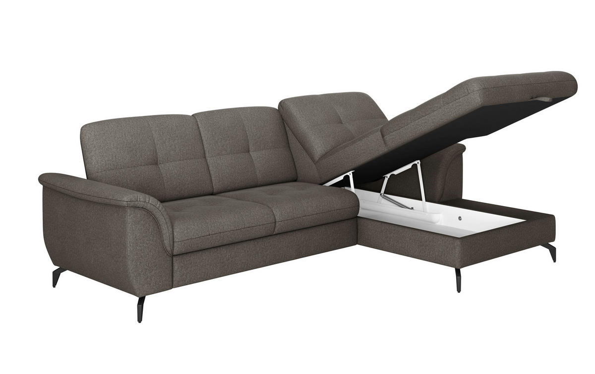 ECKSOFA in Flachgewebe Graphitfarben  - Schwarz/Graphitfarben, Modern, Textil/Metall (262/164cm) - Sit & More