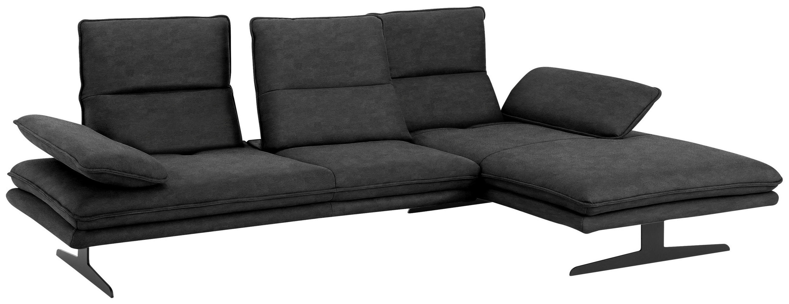 ECKSOFA Anthrazit Flachgewebe - Anthrazit/Schwarz, Design, Textil/Metall (291/164cm) - Chilliano