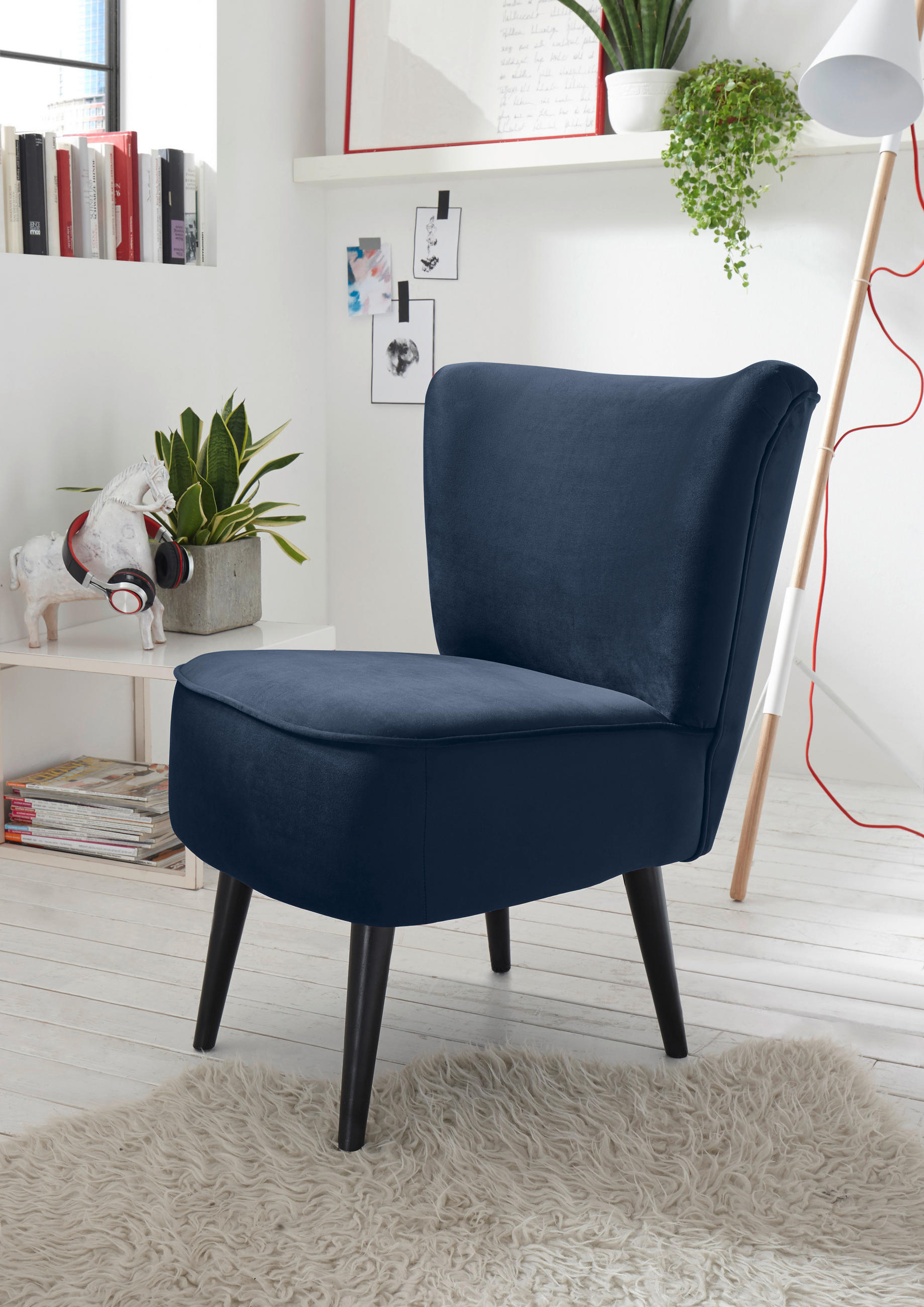 SESSEL Mikrovelours Blau - Blau/Schwarz, Trend, Holz/Textil (65/89/70cm) - MID.YOU