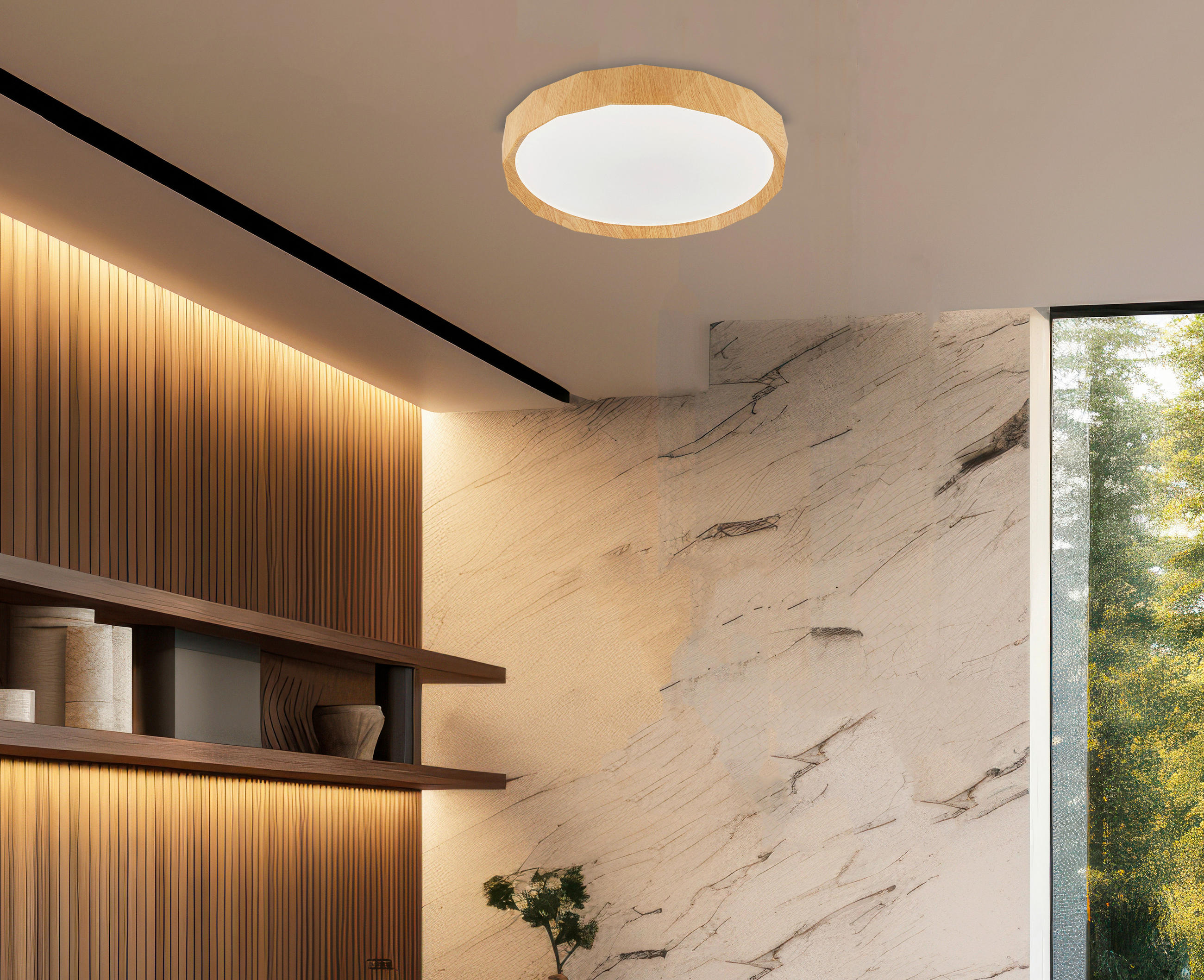 LED-DECKENLEUCHTE 38.5/38.5/7 cm   - Weiß, Natur, Holz/Kunststoff (38.5/38.5/7cm)