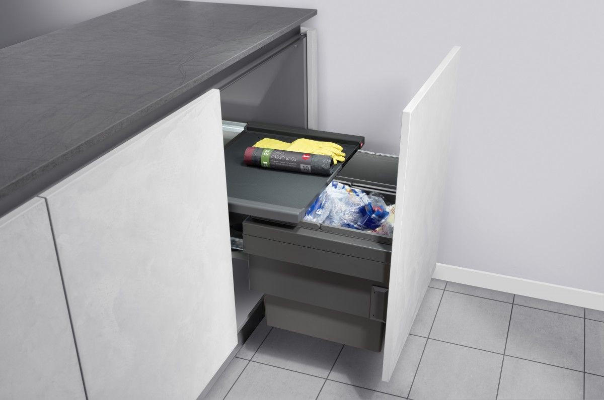 EINBAUABFALLSAMMLER 2 x 28 l  Kunststoff  - Dunkelgrau/Grau, Basics, Kunststoff (56,2-56,8/37-42,4/40cm) - HKT