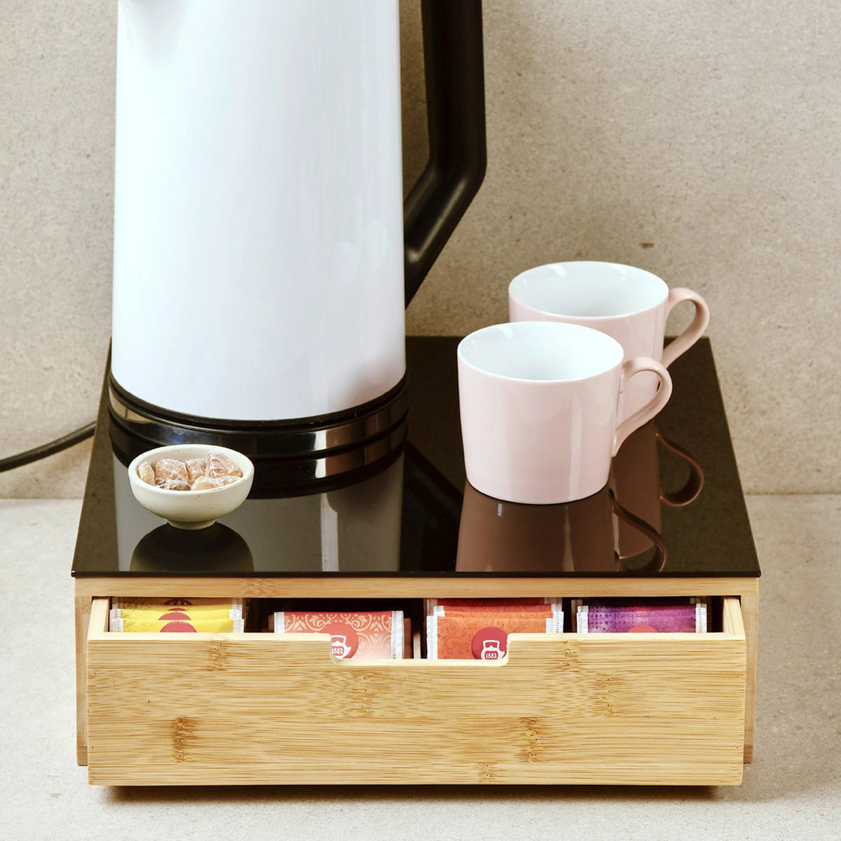 SCHUBLADENBOX    30/31/10 cm  - Schwarz Hochglanz/Naturfarben, Basics, Glas/Holz (30/31/10cm) - Kesper