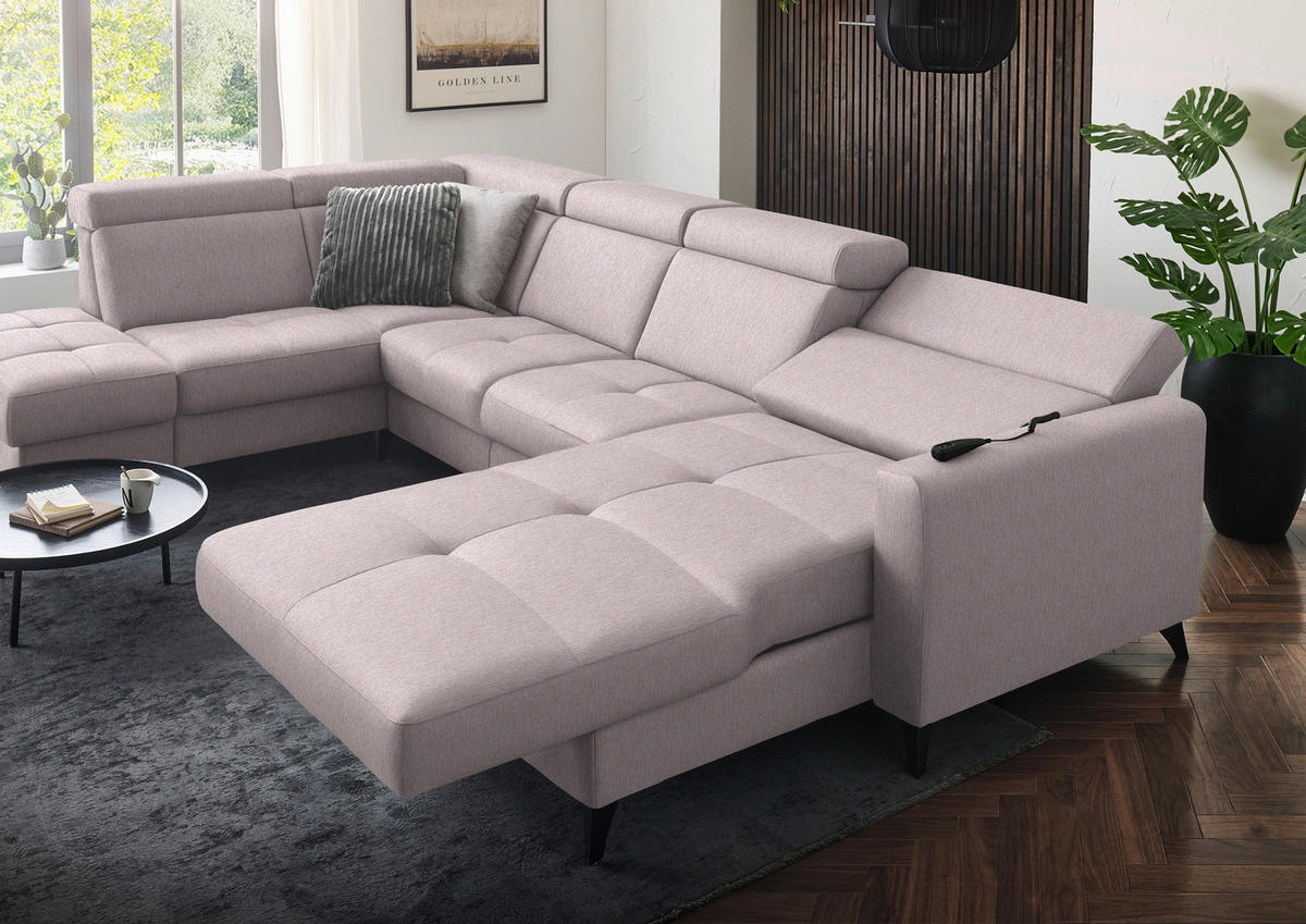 WOHNLANDSCHAFT Flachgewebe Altrosa  - Schwarz/Altrosa, Konventionell, Textil/Metall (215/333/174cm) - Beldomo System