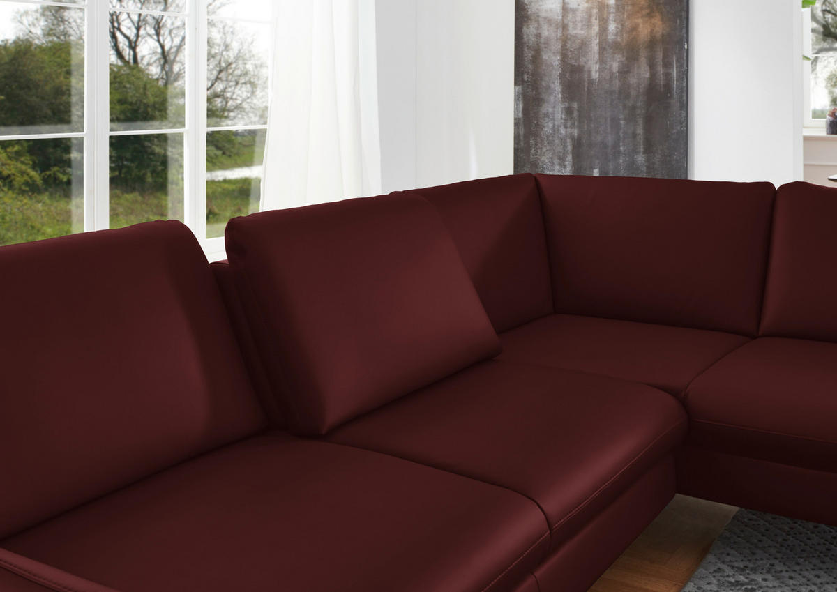ECKSOFA in Echtleder Brombeere  284/220 cm  - Brombeere/Alufarben, KONVENTIONELL, Leder/Metall (284/220cm) - Beldomo Premium