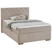 BOXBETT 140/200 cm,  in Creme, Matratze, gepolstertes Kopfteil, Bettkasten, Topper, H3 = fest  - Eichefarben/Creme, Basics, Holz/Textil (140/200cm) - Boxxx