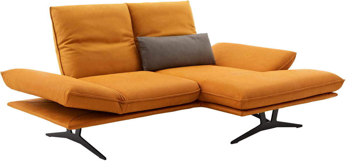 ECKSOFA in Echtleder Currygelb  - Currygelb/Schwarz, Design, Leder/Metall (210/130cm) - Dieter Knoll